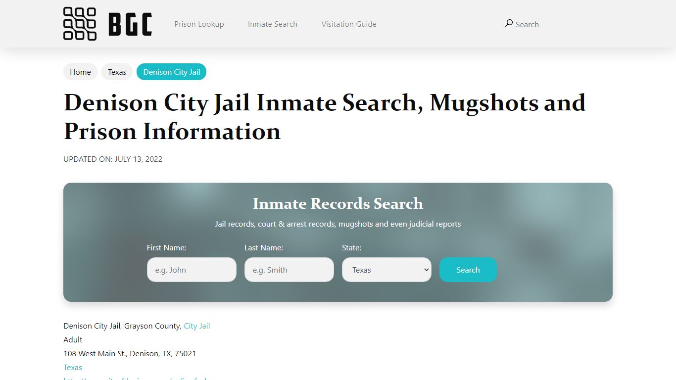 Denison City Jail Inmate Search, Mugshots, Visitation ...