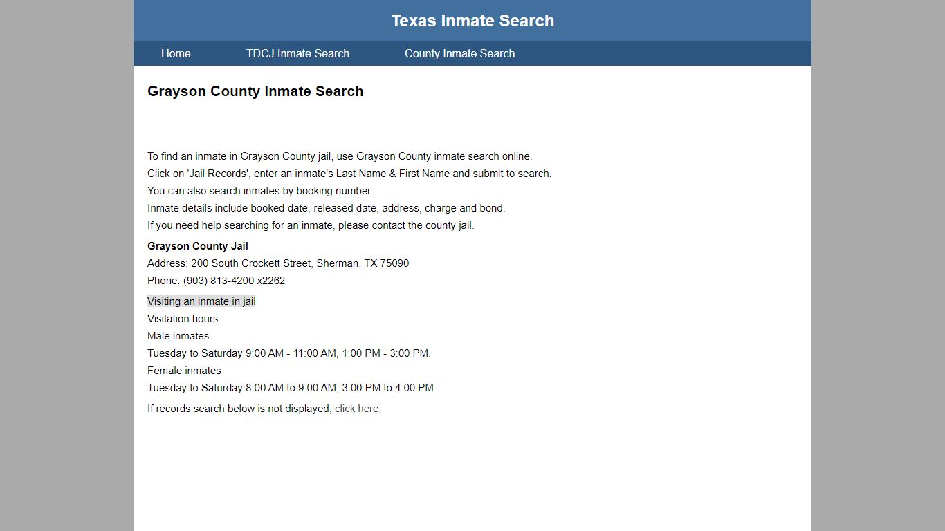 Grayson County Jail Inmate Search